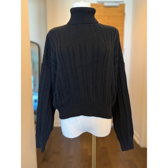 Brandy Melville Black Ribbed Turtleneck Cropped Sweater OS - Picture 1 of 7